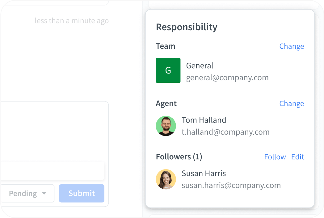 Application screenshot of Responsibility allocation in the HelpDesk Ticket Management System
