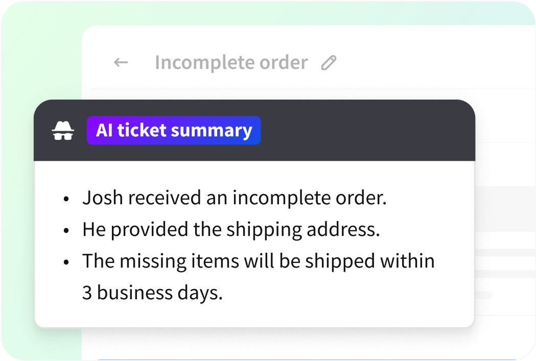 AI HelpDesk feature: AI ticket summary view