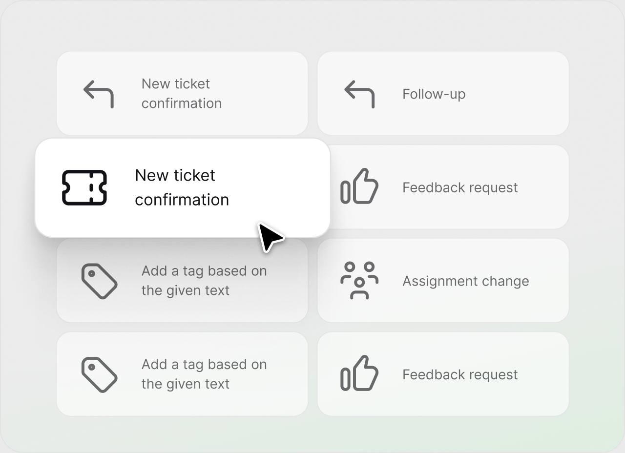 Ready-made automation rule templates like new ticket confirmation and follow-up in HelpDesk