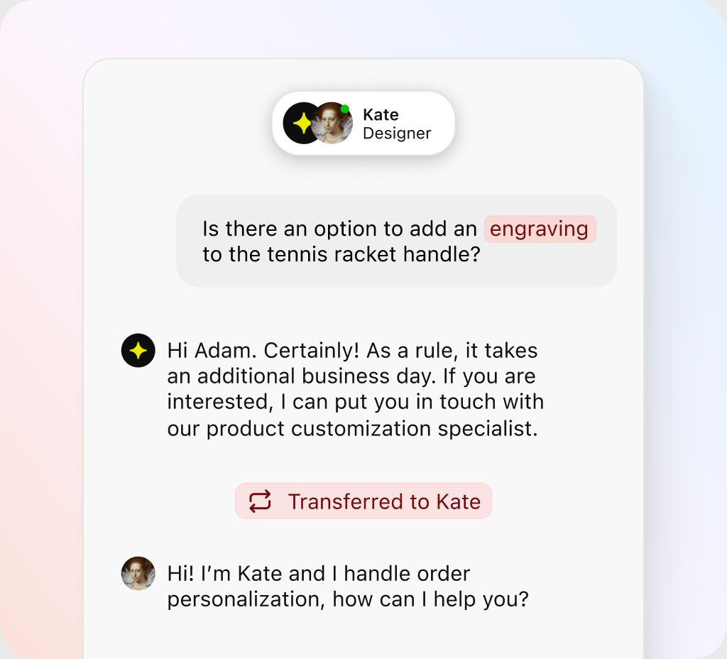 AI agent conversation transferred to a human teammate with full context