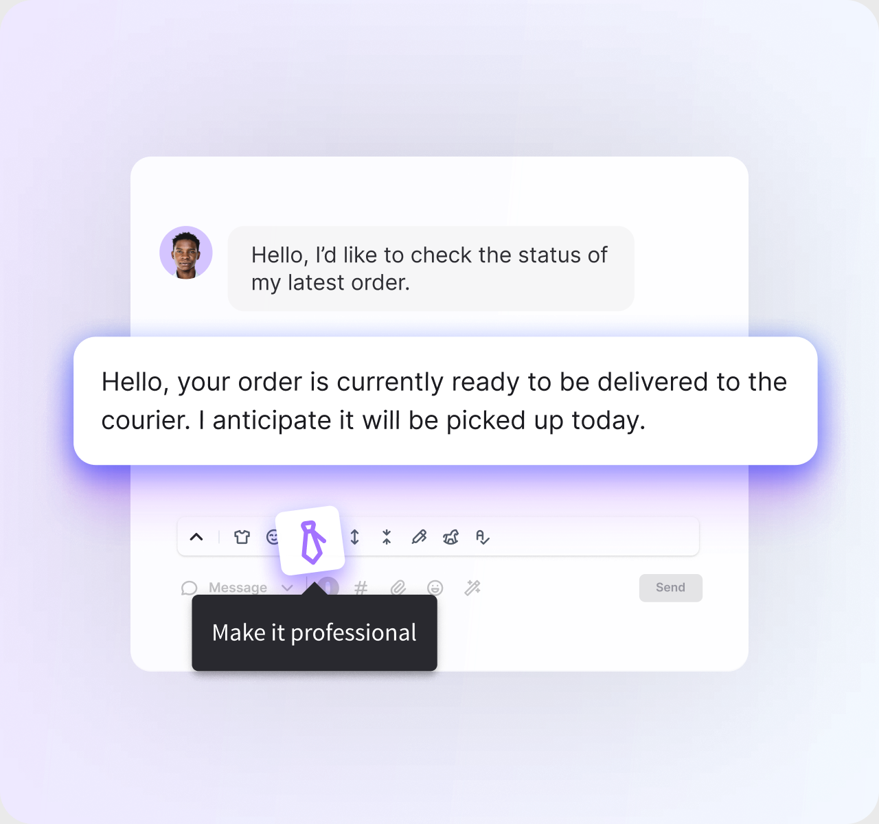 AI text refinement making a ticket reply professional in HelpDesk