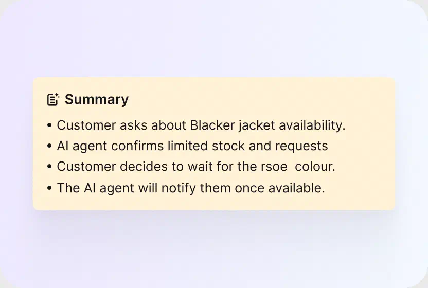 AI ticket summary listing the core issue and next steps