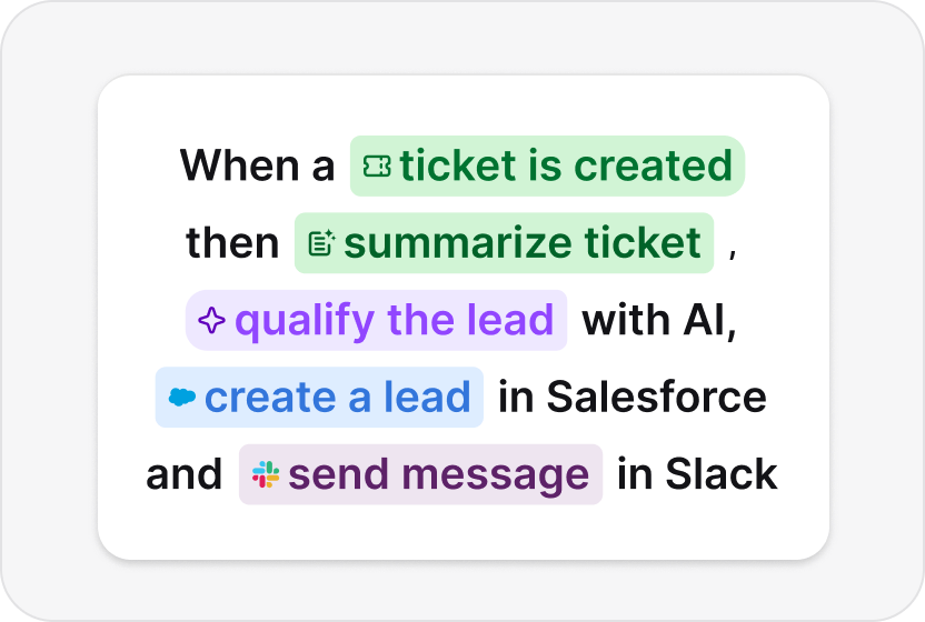 Workflow rule that summarizes a ticket, qualifies the lead, and sends a Slack message
