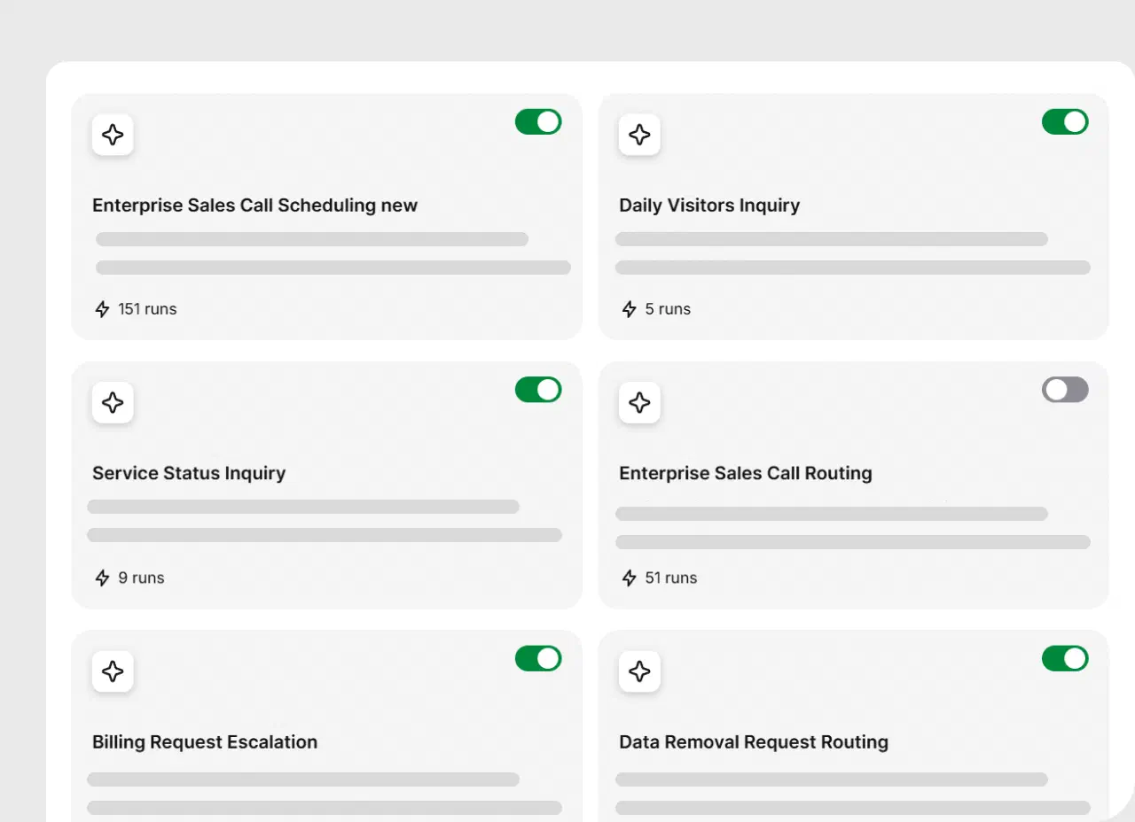 List of AI agent skills with toggles to enable or disable each one in HelpDesk
