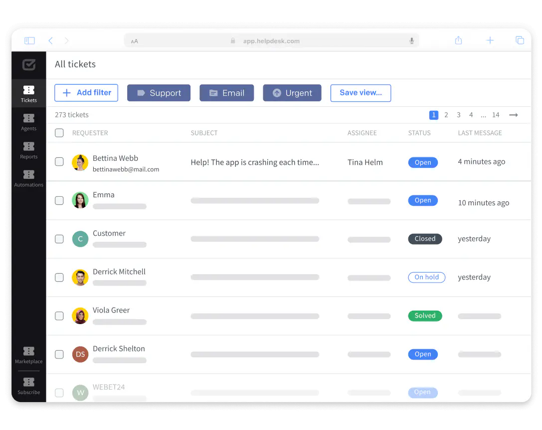 Desktop version of HelpDesk app