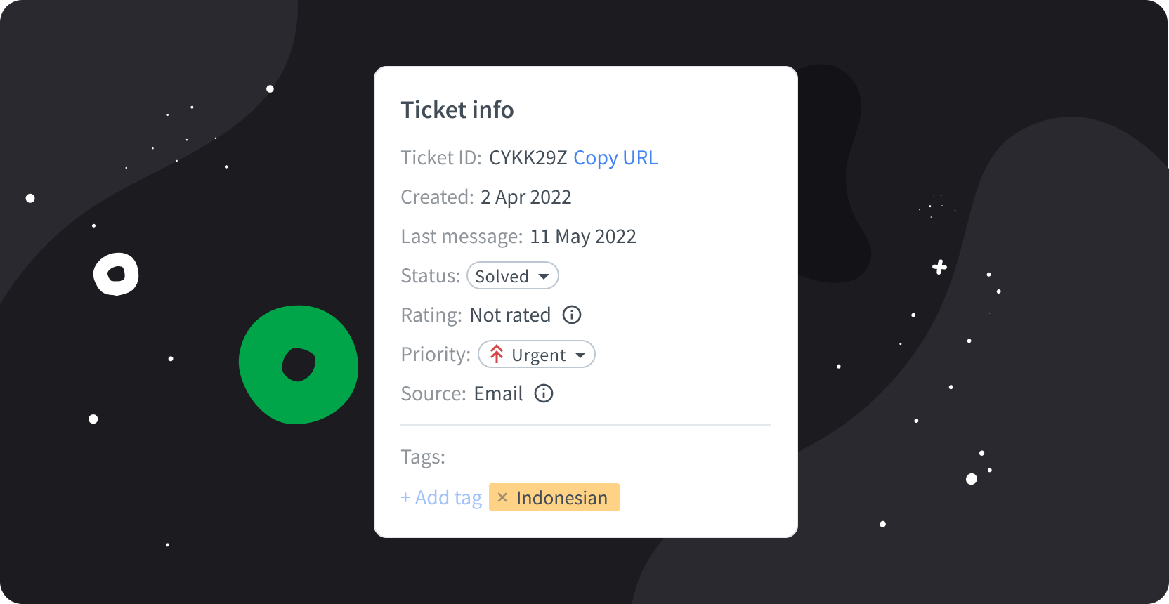 Customer ticket with custom tags created by the Brastel team.