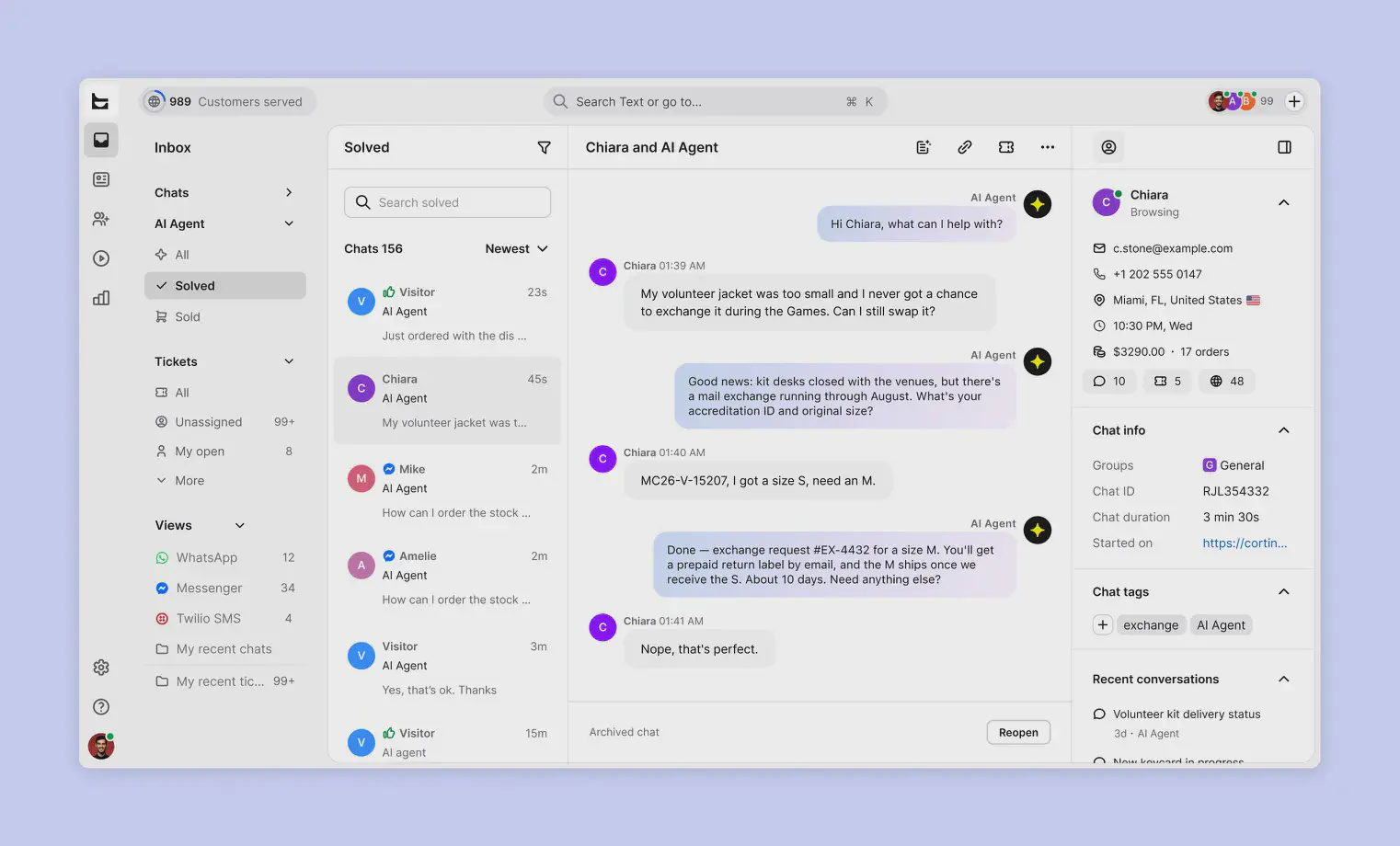 Text inbox used to manage Milano Cortina 2026 volunteer conversations