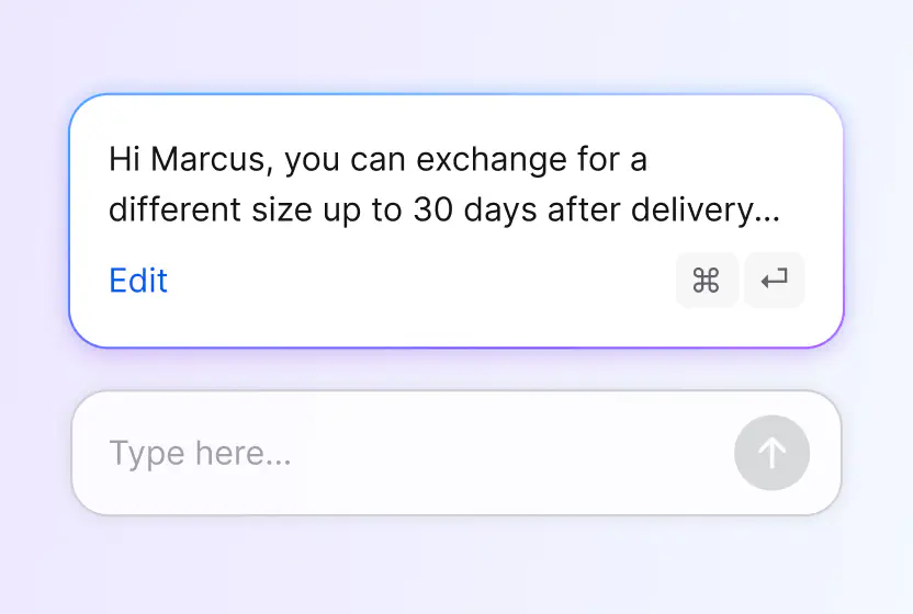 Suggested reply about a size exchange ready to edit and send