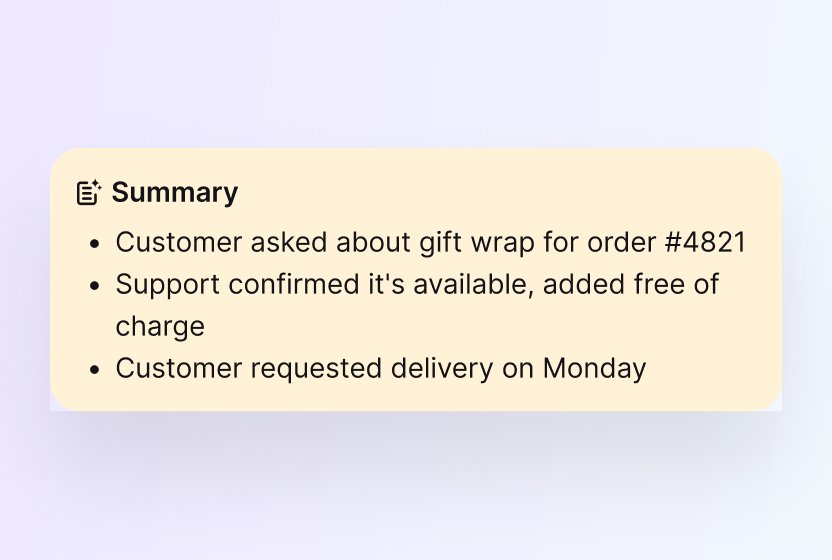 AI summary listing the key facts of a gift wrap request