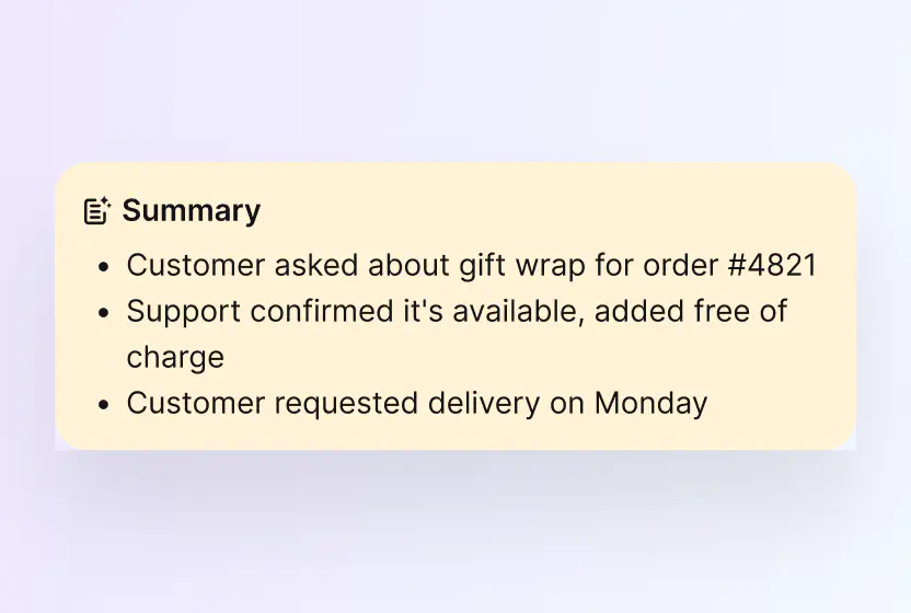AI summary listing the key facts of a gift wrap request