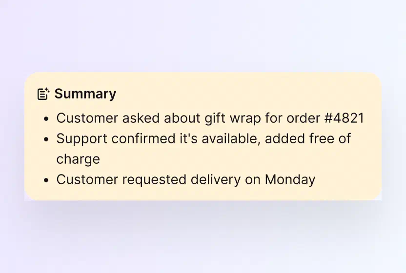 AI summary listing the key facts of a gift wrap request
