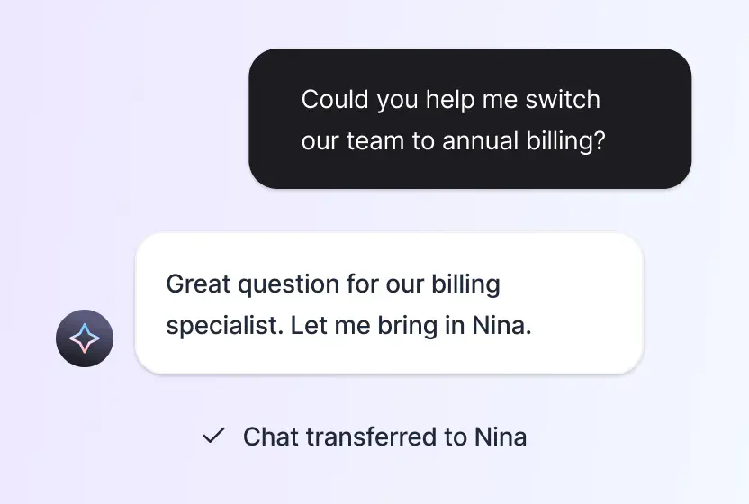 AI Agent transferring a chat to a specialist with full context