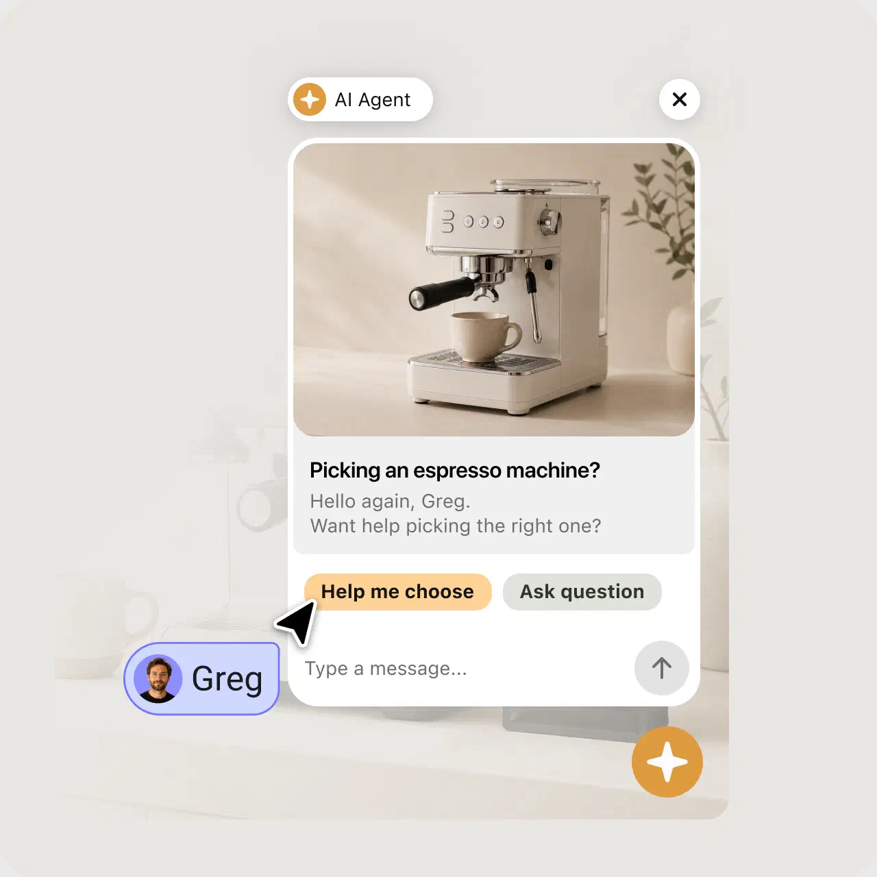 AI Agent widget proactively starting a conversation with a shopper on a storefront