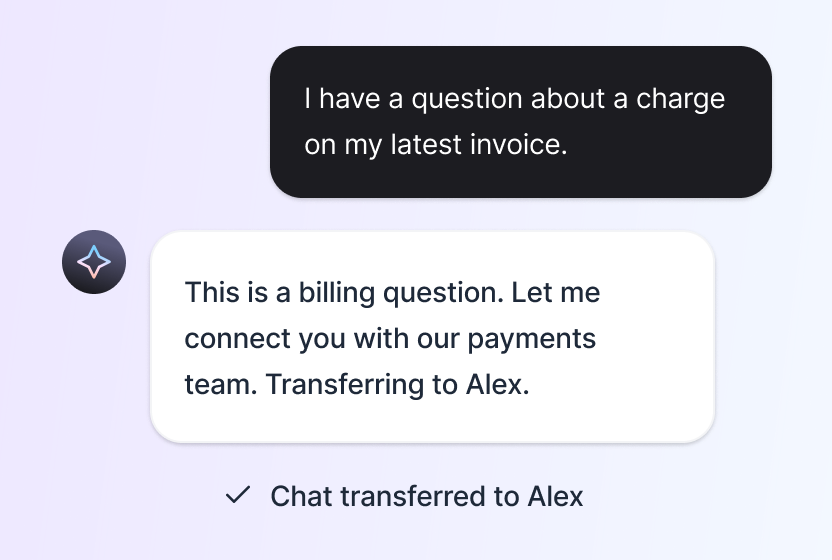 AI agent handing a conversation to a human teammate with the history attached in HelpDesk.com