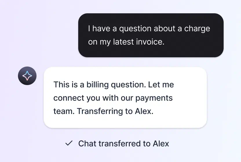 AI agent handing a conversation to a human teammate with the history attached in HelpDesk.com