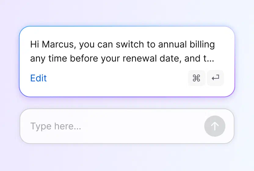 AI reply suggestion drafted for a support ticket in HelpDesk.com