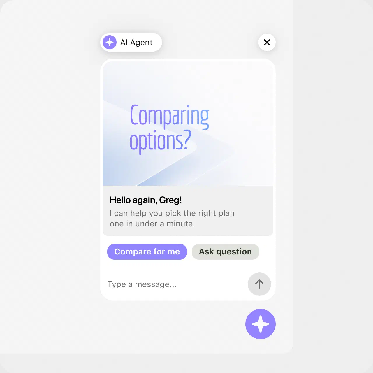 AI agent widget proactively offering product help to a returning visitor