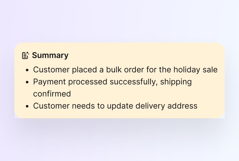 AI ticket summary listing the core issue and next steps in HelpDesk.com