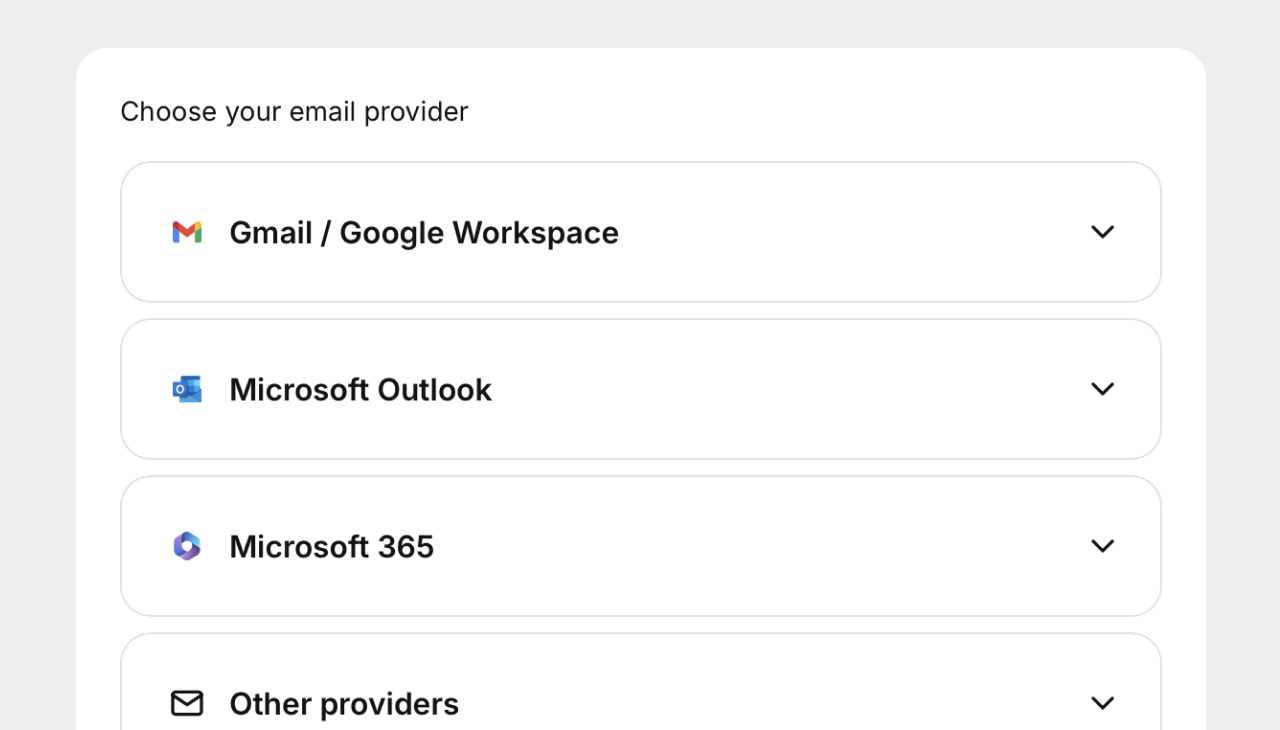 Choosing an email provider, Gmail, Outlook, or Microsoft 365, to connect a support address in HelpDesk.com