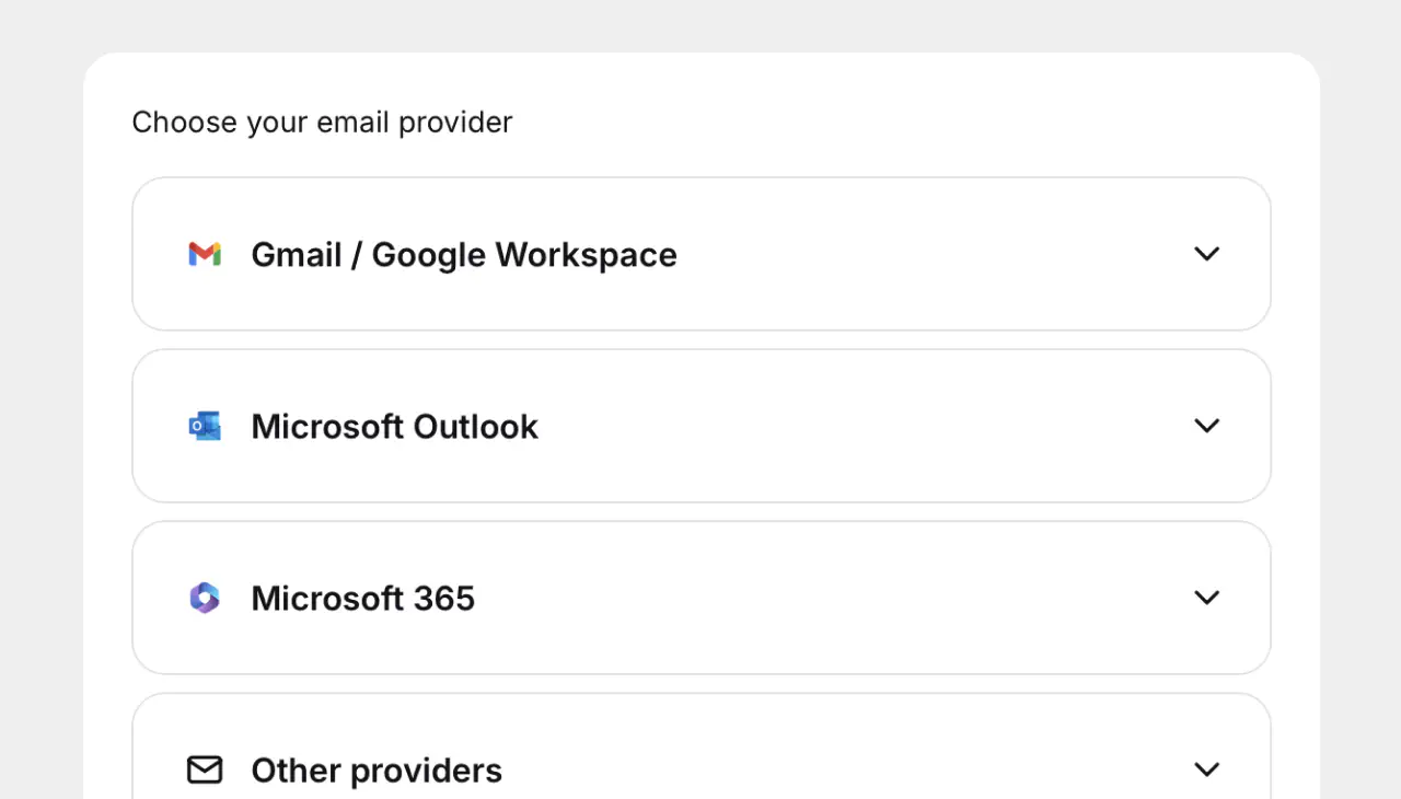 Choosing an email provider, Gmail, Outlook, or Microsoft 365, to connect a support address in HelpDesk.com