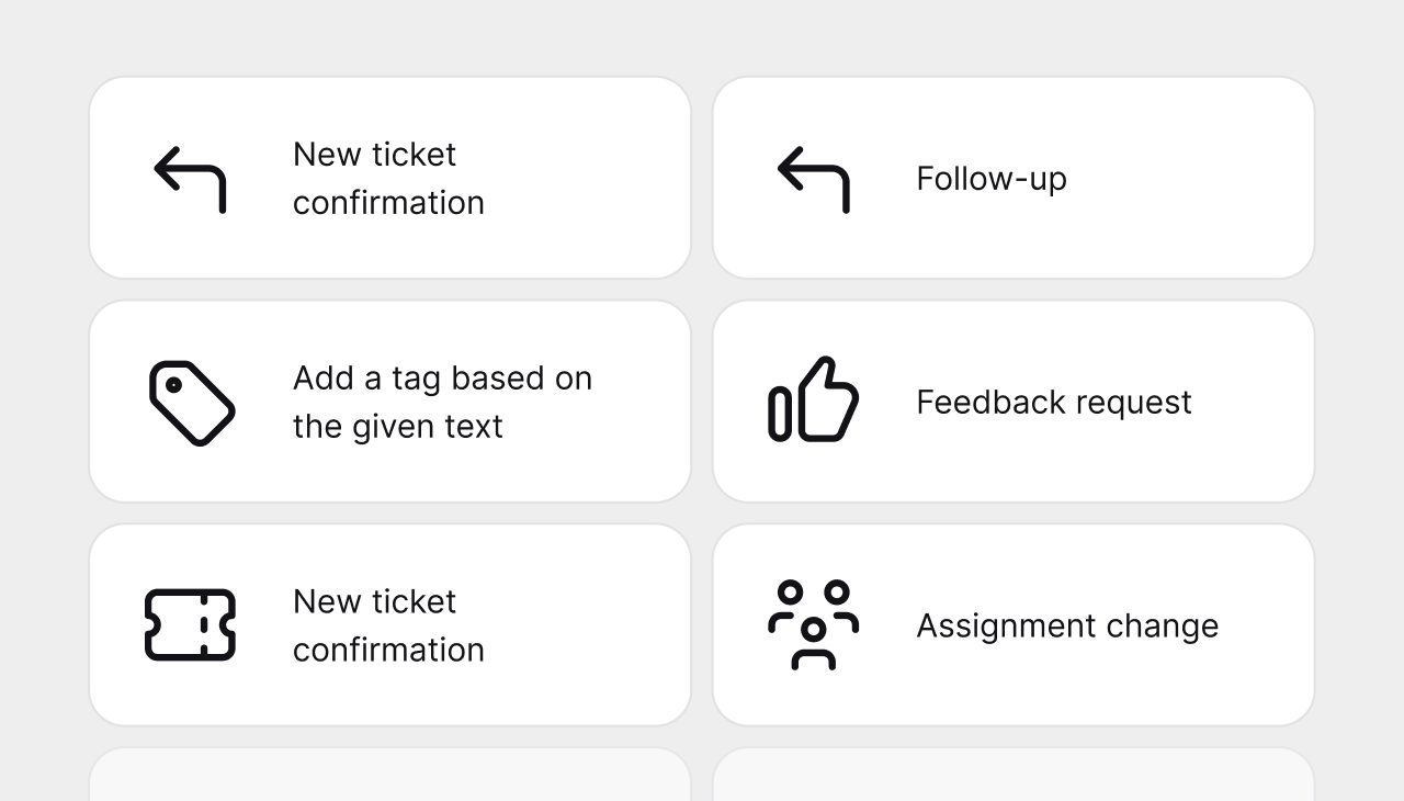 Automation actions in HelpDesk.com that tag, assign, and follow up on tickets without manual work