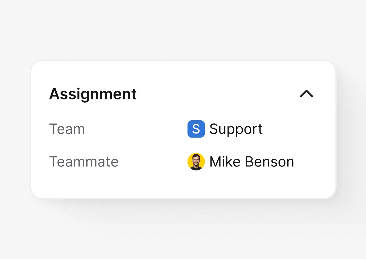 Assignment panel routing an email ticket to the right team and teammate in HelpDesk.com
