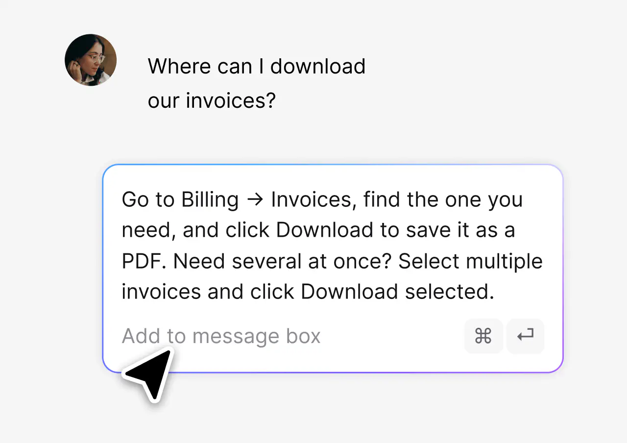 Saved reply explaining how to download invoices inserted into a ticket in HelpDesk.com