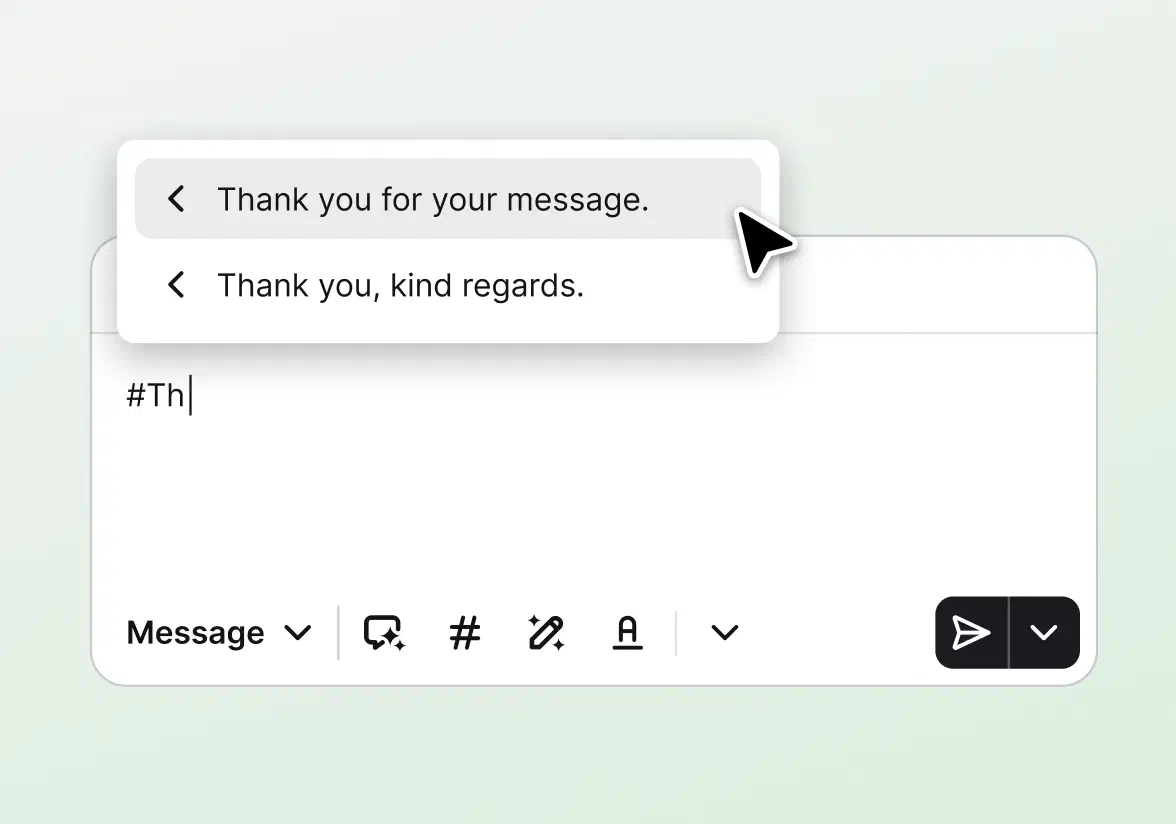 Canned response picker inserting a saved reply into an email in HelpDesk.com