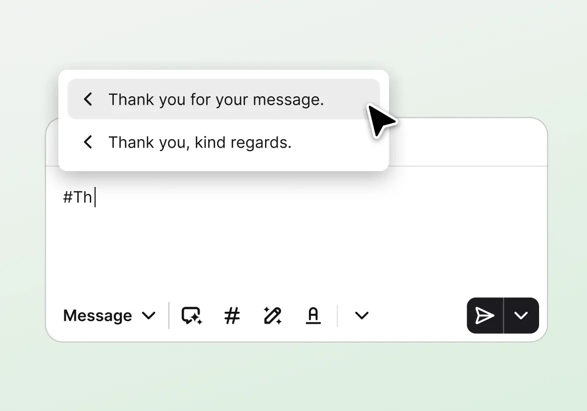 Canned response picker inserting a saved reply into an email in HelpDesk