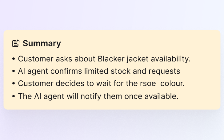 AI ticket summary listing the core issue and next steps