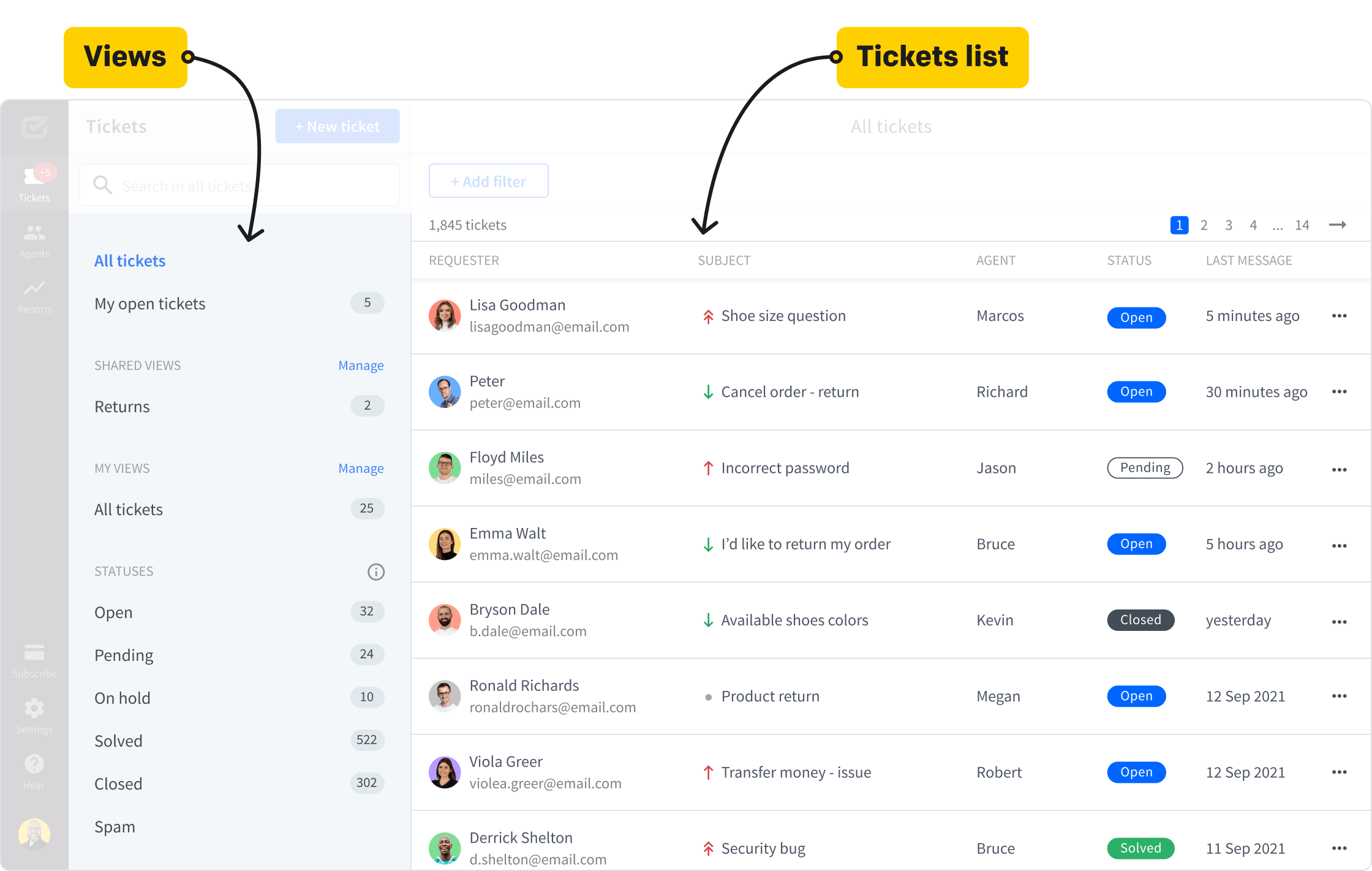 Tickets view in HelpDesk
