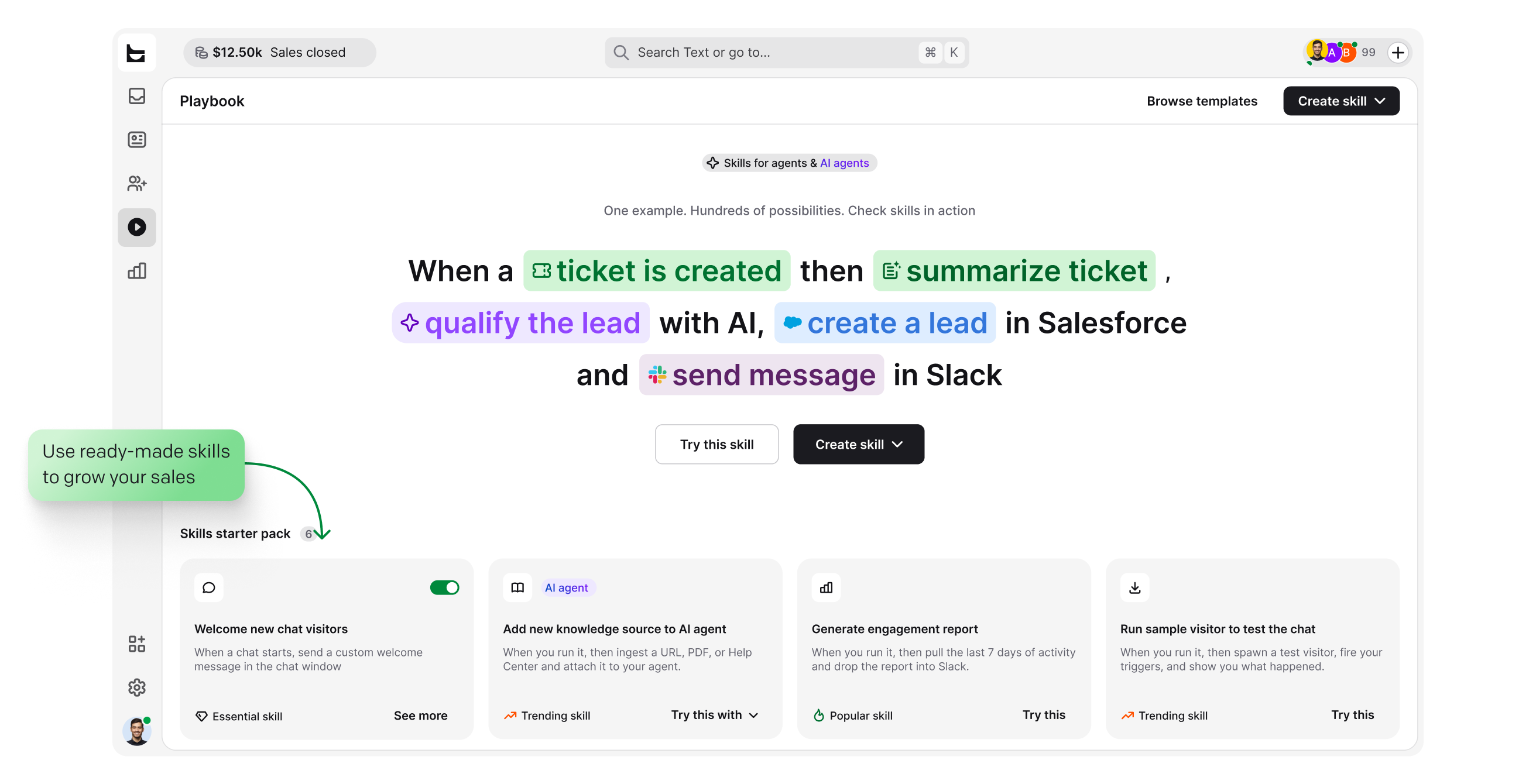 Automate — Playbook workflows connecting HelpDesk to Salesforce, Slack, and other tools