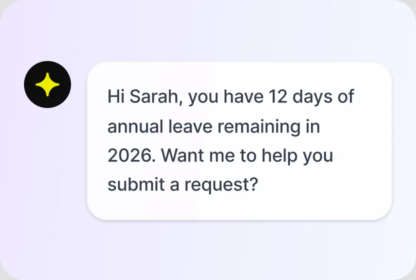 AI Agent chat message telling an employee their remaining annual leave and offering to submit a request
