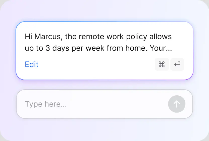 Suggested reply about the remote work policy ready to edit and send