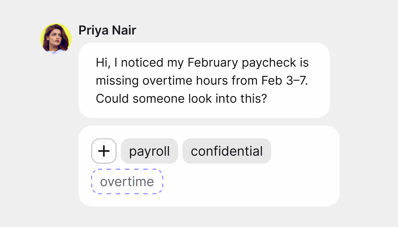 Payroll question ticket tagged payroll and confidential