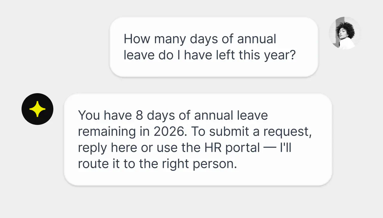 AI Agent chat answering an annual leave balance question instantly