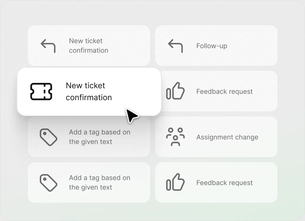 Ready-made automation rule templates like new ticket confirmation and follow-up in HelpDesk.com