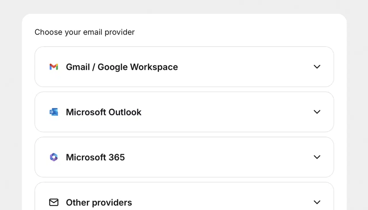 Choosing an email provider, Gmail, Outlook, or Microsoft 365, to connect a support address in HelpDesk.com