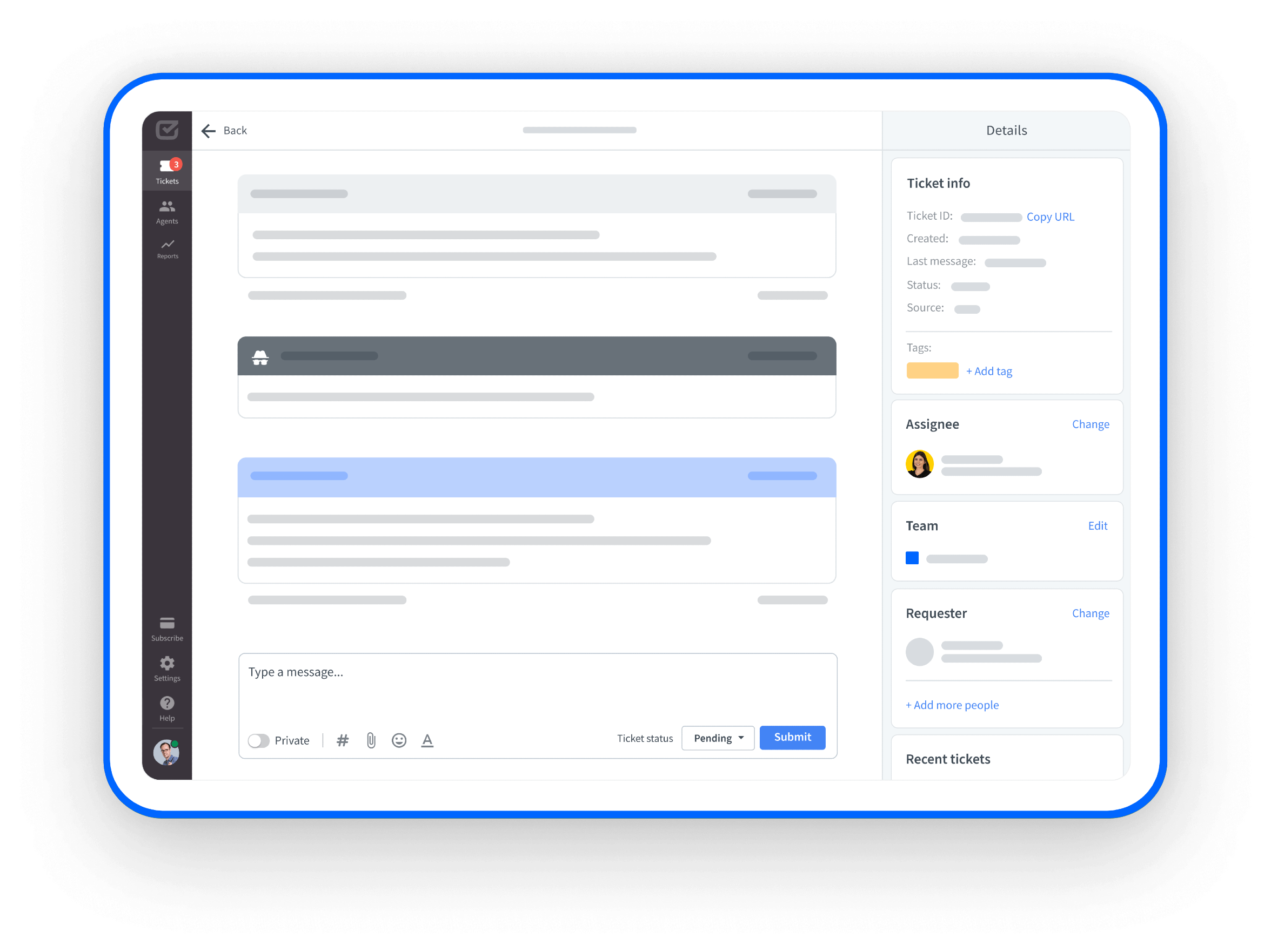 HelpDesk dashboard with ChatBot actions.