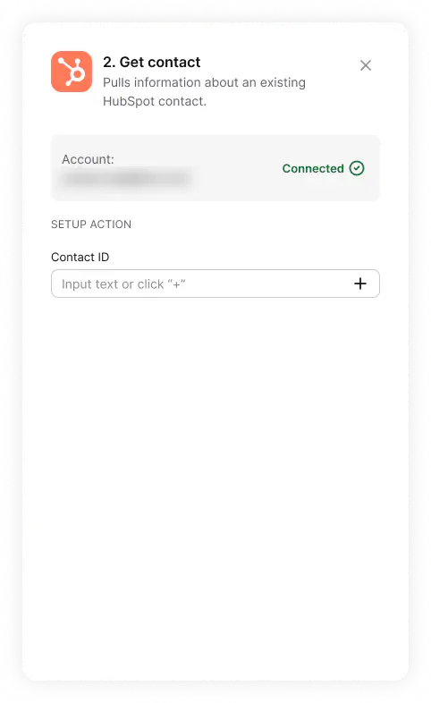 The Get contact action configured in HelpDesk.com, looking a contact up by ID