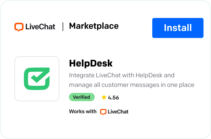 Illustration of integration with HelpDesk available in the LiveChat marketplace