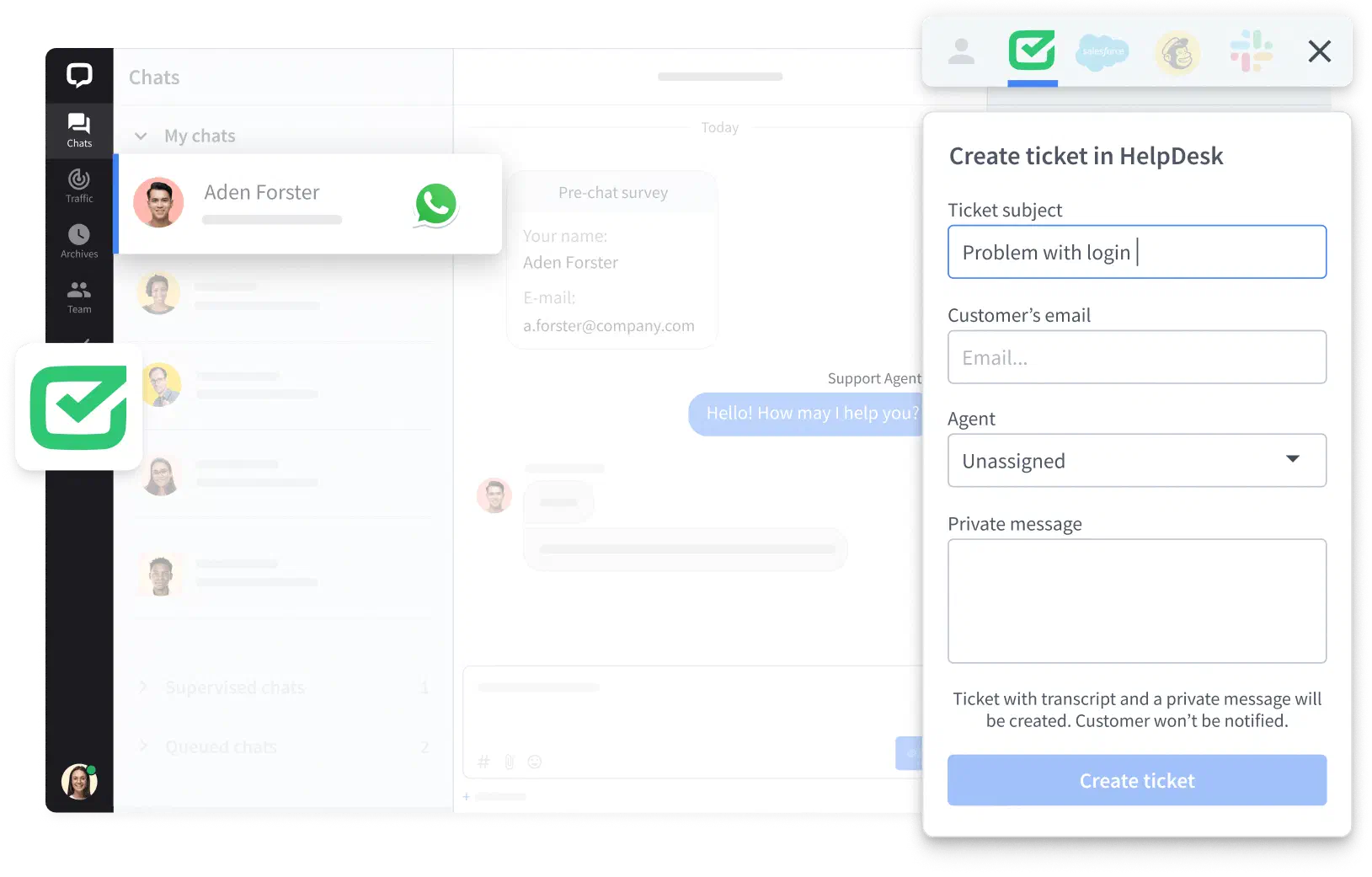 Ability to create an asynchronous HelpDesk.com ticket from synchronous chat in LiveChat
