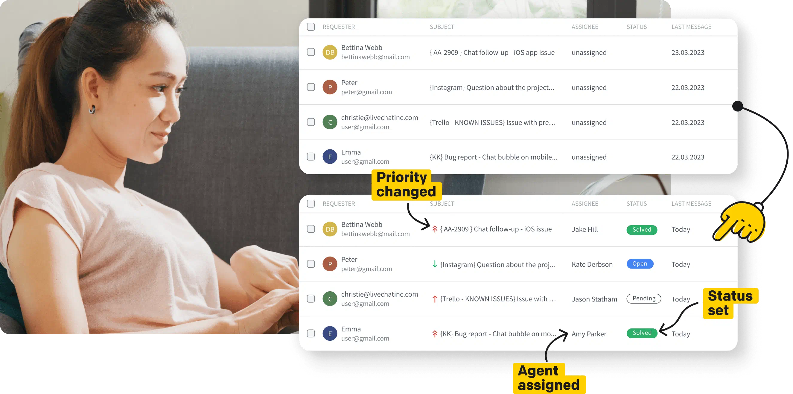 A person lying down and streamlining ticketing using automations in HelpDesk.com