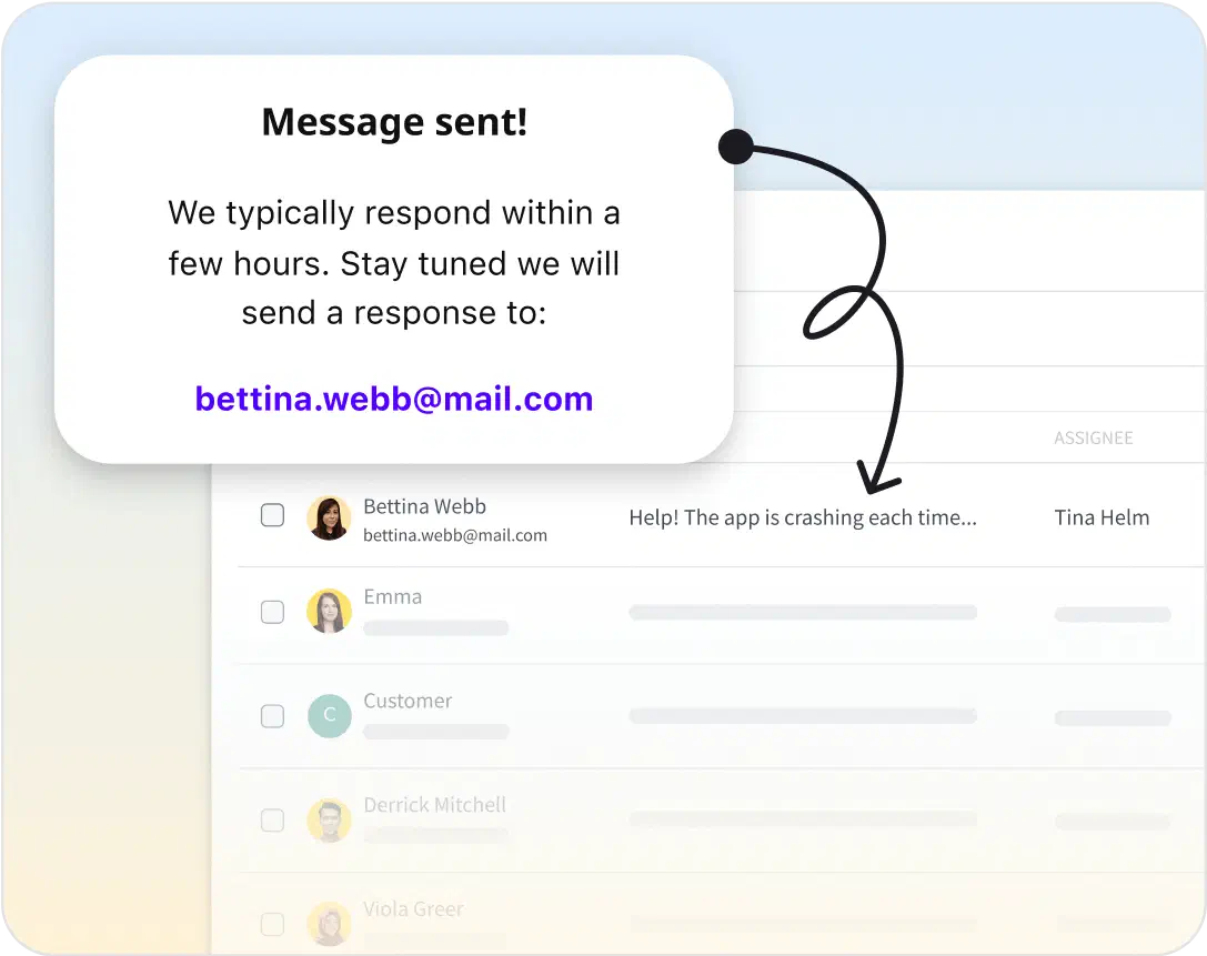 Message sent confirmation screen