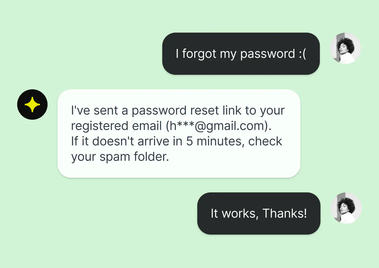 AI Agent resolving a password reset question in a customer conversation