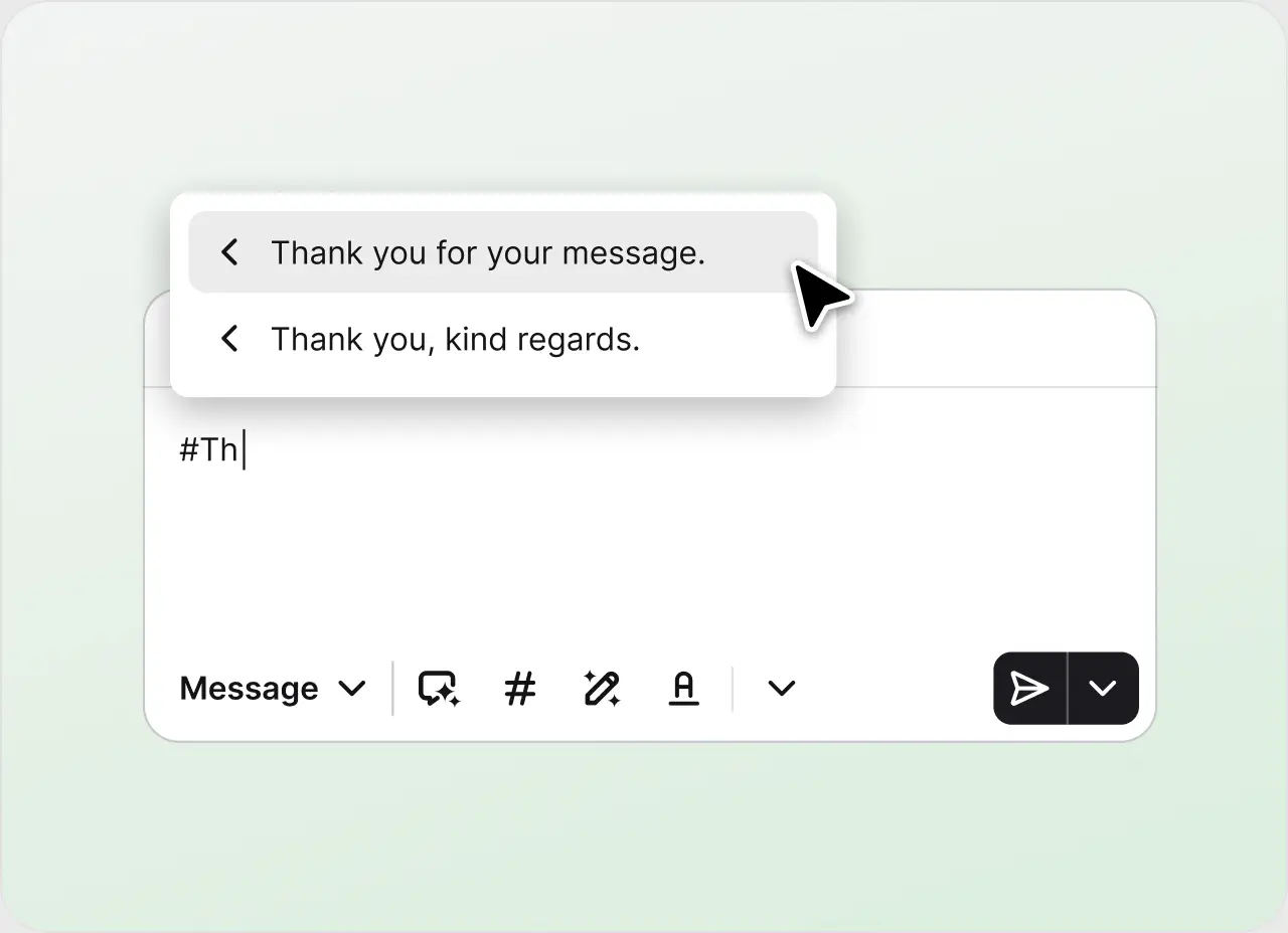 Canned response picker inserting a saved reply into an email in HelpDesk