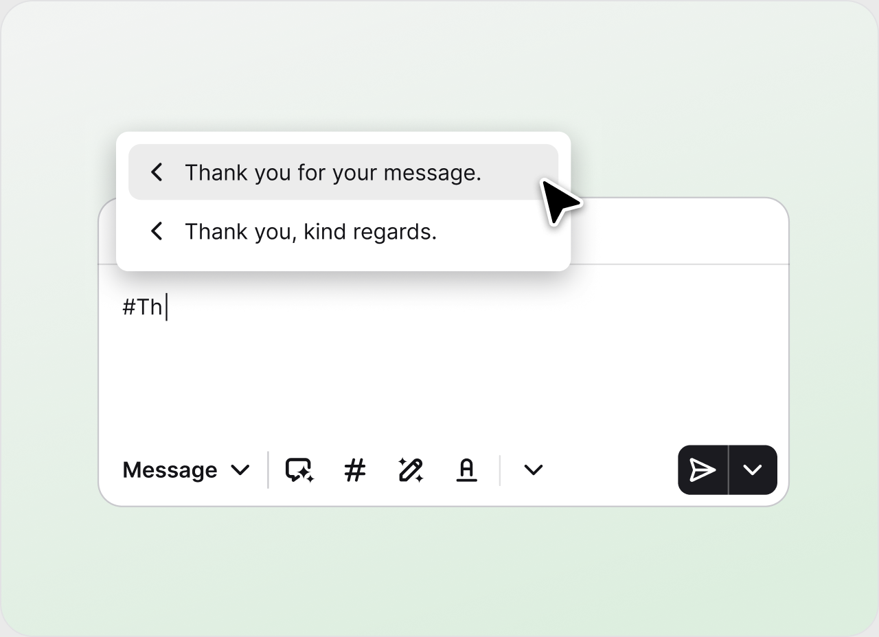 Canned response picker inserting a saved reply into an email in HelpDesk.com