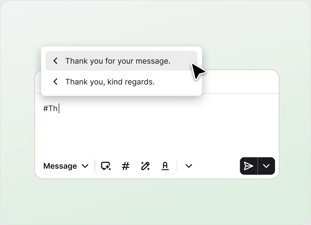 Canned response picker inserting a saved reply into an email in HelpDesk