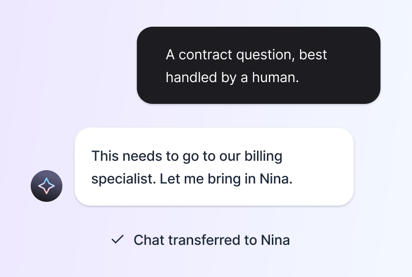 AI agent handing a conversation to a human teammate with the history attached in HelpDesk.com