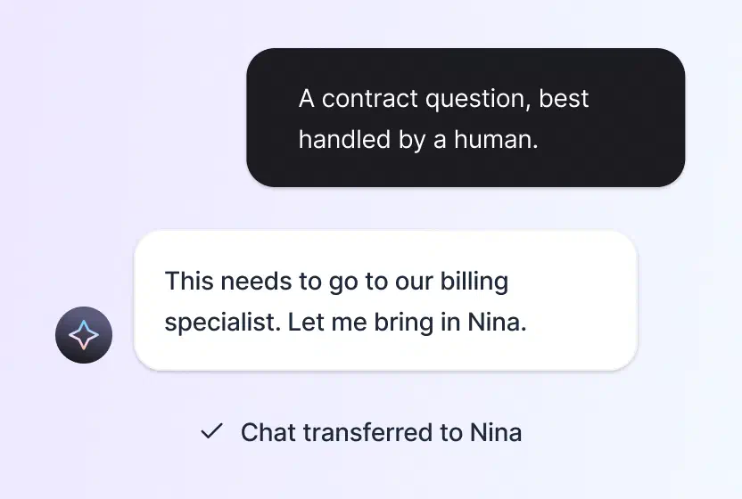 AI agent handing a conversation to a human teammate with the history attached in HelpDesk.com